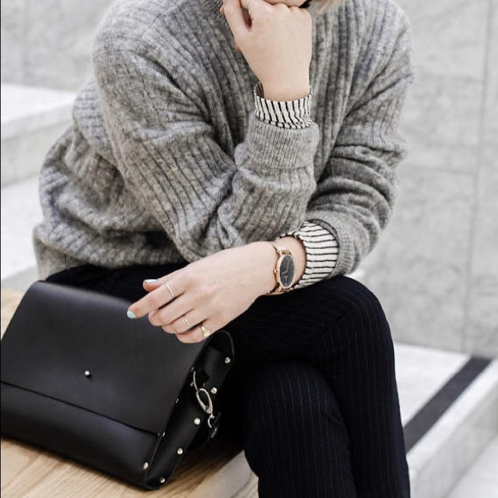 BROWN Minimalist Leather Stud Shoulder Cross Bag